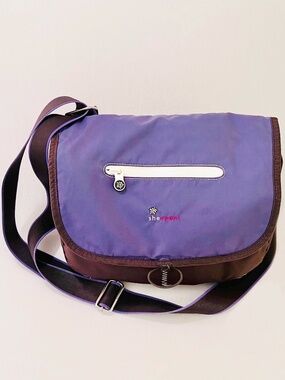Sherpani Crossbody Mini Messenger Diaper Bag Purple Brown Daisy Bottle Holder
